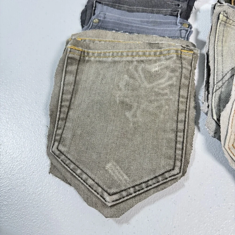 34 Denim Jean Back Pockets 17 Pairs Black Grey Sewing Quilting Crafts Upcycle